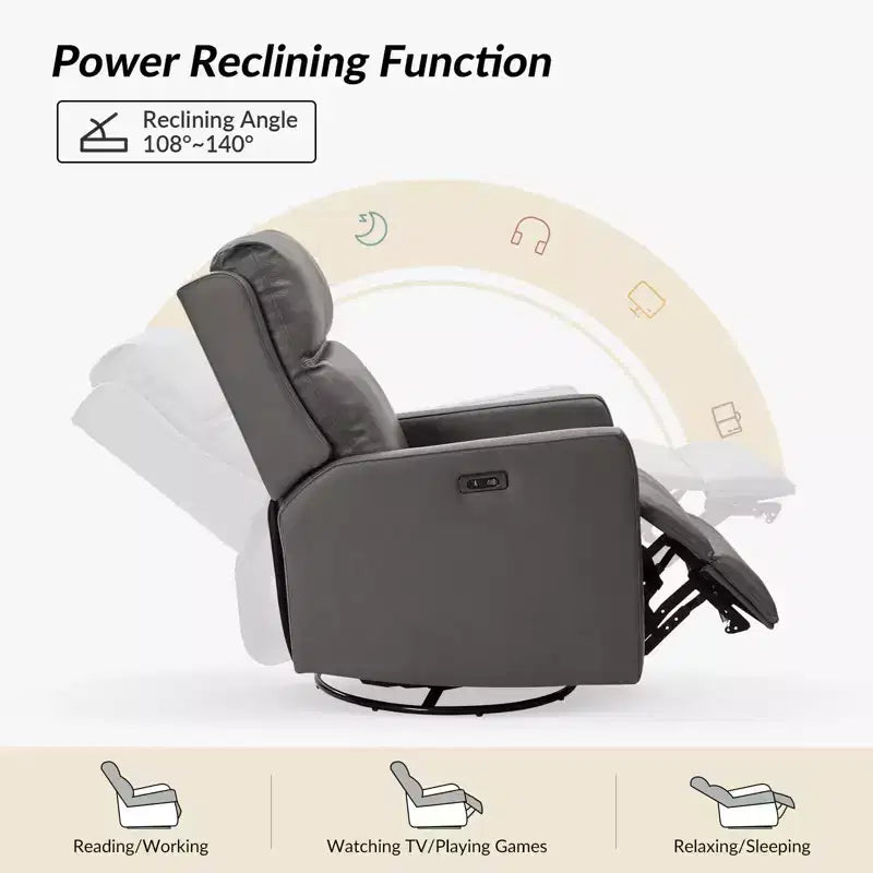 Fauteuil inclinable électrique transitoire en cuir véritable Mario avec ports USB | ART OF LIVING DESIGNS-GRIS