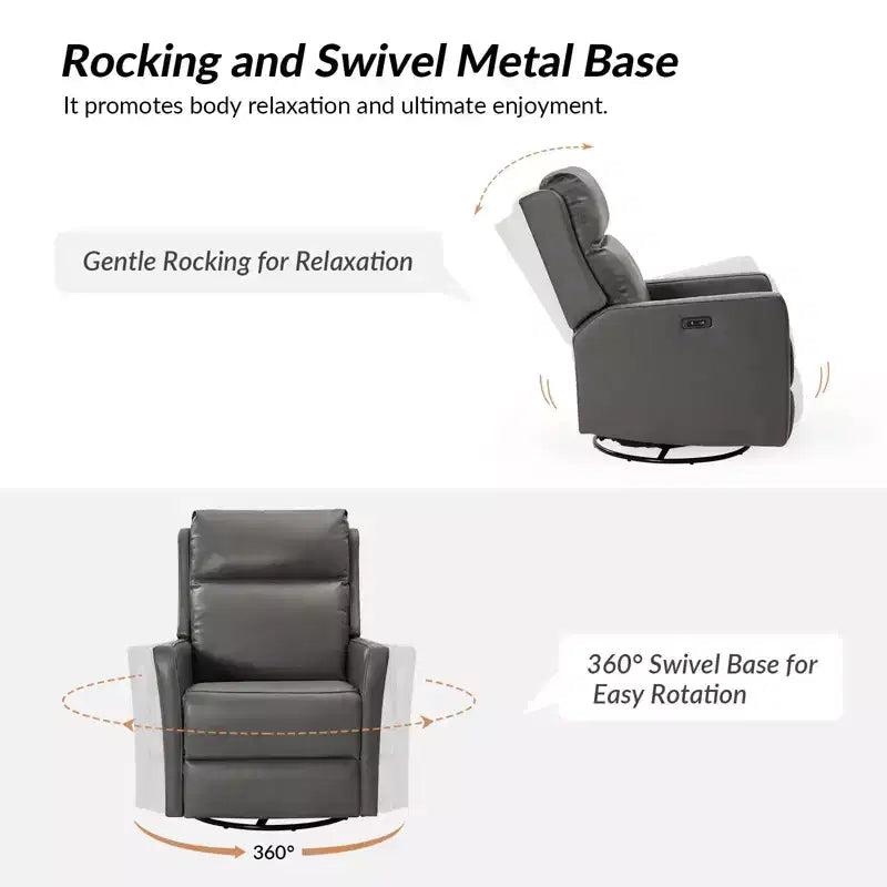 Fauteuil inclinable électrique transitoire en cuir véritable Mario avec ports USB | ART OF LIVING DESIGNS-GRIS