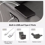 Fauteuil inclinable électrique transitoire en cuir véritable Mario avec ports USB | ART OF LIVING DESIGNS-GRIS
