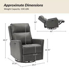 Fauteuil inclinable électrique transitoire en cuir véritable Mario avec ports USB | ART OF LIVING DESIGNS-GRIS