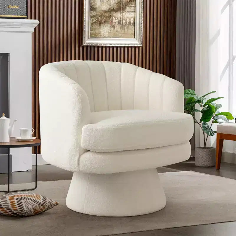 Bestier Swivel Accent Chair with Armrest, Barrel Chair with Curve Back and Soft Cushion, Round Single Sofa for Living Room, Beige