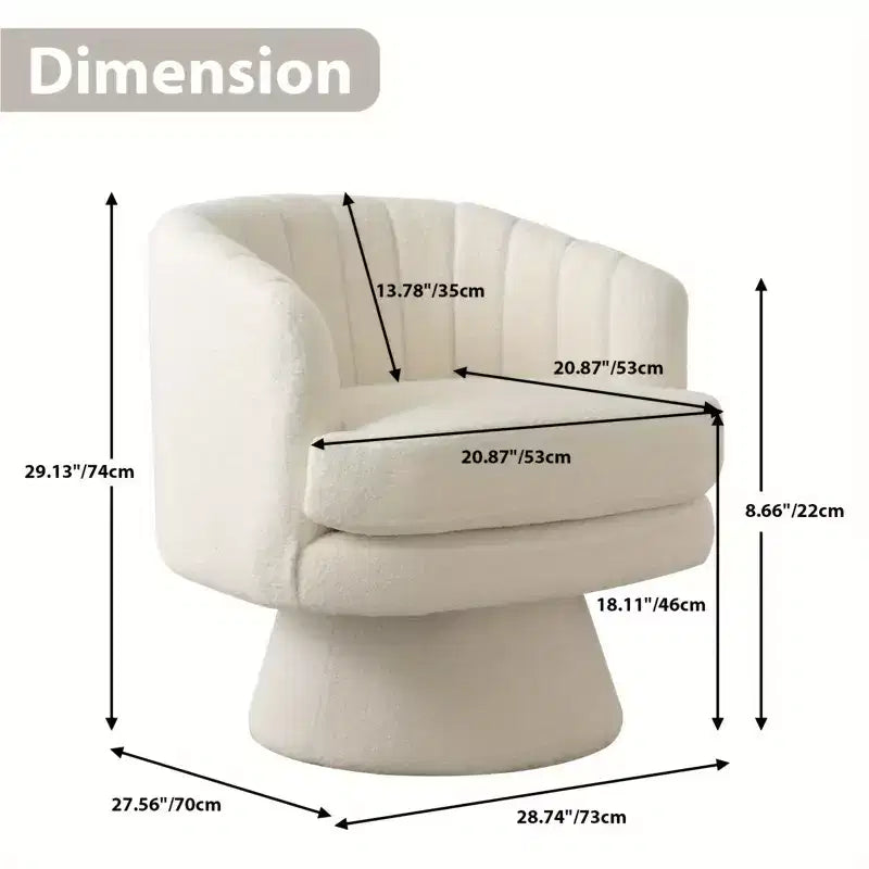 Fauteuil pivotant Bestier avec accoudoirs, Fauteuil club avec dossier incurvé et coussin moelleux, Canapé simple rond pour salon, Beige