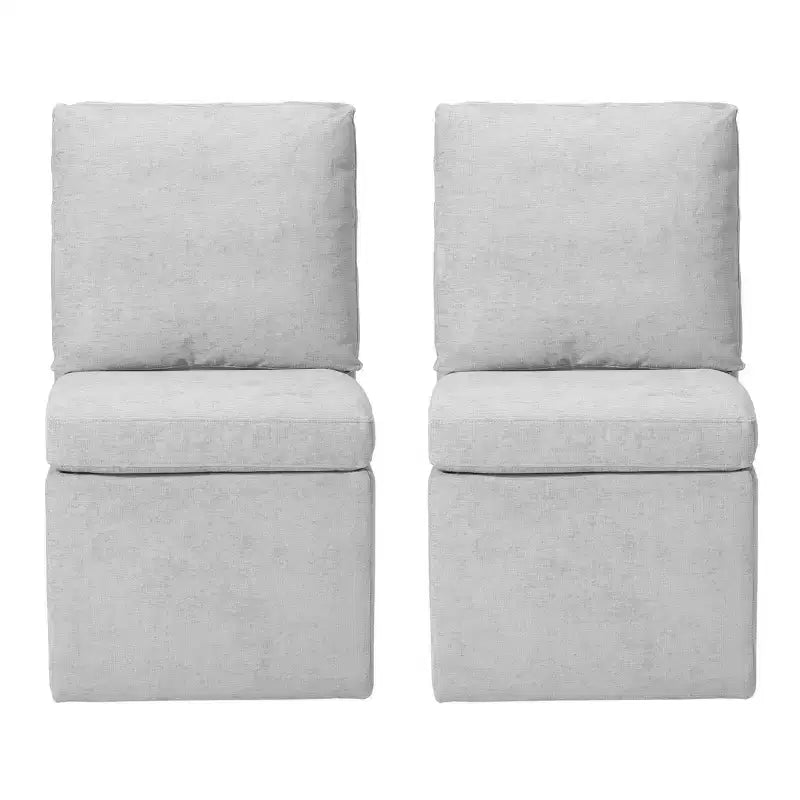 WestinTrends Soho Modern Upholstered Chenille Armless Dining Chairs With Casters (Set of 2), Light Gray