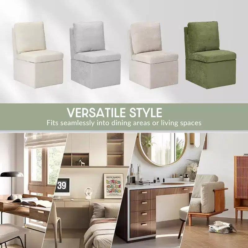 WestinTrends Soho Chaises de salle à manger modernes en chenille capitonnée sans accoudoirs avec roulettes (lot de 2), Gris clair