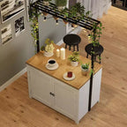 41 îlot de cuisine avec rangement, chariot de cuisine multifonctionnel avec étagères à 2 niveaux, 5 crochets