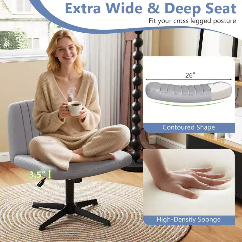 Chaise Costway Criss Cross sans roulettes avec siège large rembourré doux, hauteur réglable, moderne beige/gris