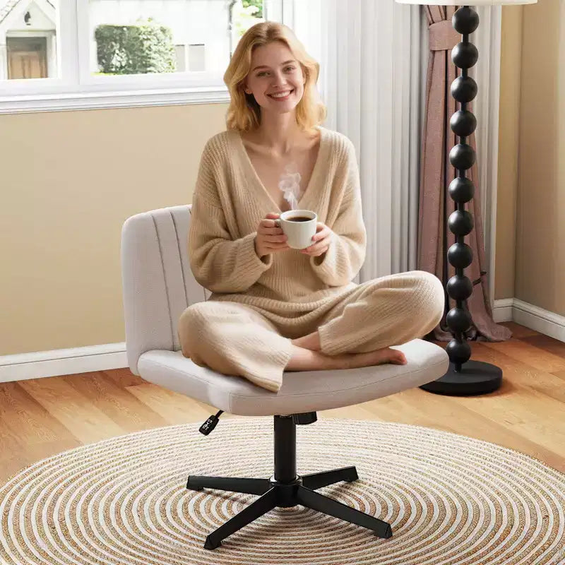 Chaise Costway Criss Cross sans roulettes avec siège large rembourré doux, hauteur réglable, moderne beige/gris