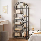 Étagère ouverte à 6 niveaux, Bibliothèque voûtée de 207,5 cm avec étagères de rangement ouvertes, Cadre en métal