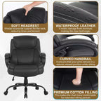 BestMassage Chaise de bureau grande taille pour ordinateur avec accoudoirs, noire