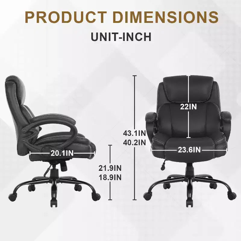 BestMassage Chaise de bureau grande taille pour ordinateur avec accoudoirs, noire