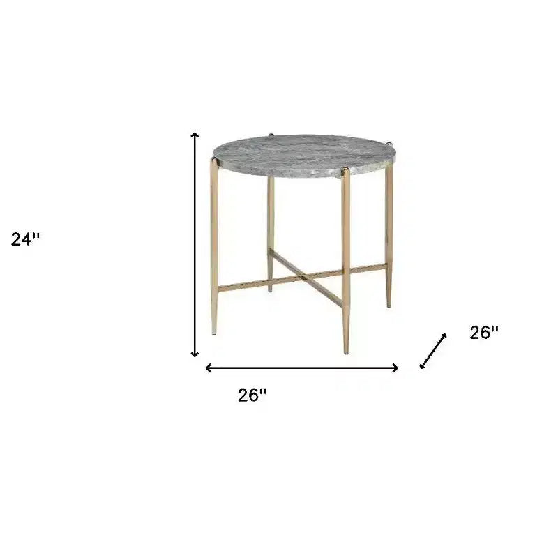 HomeRoots Table d'appoint ronde 24" en bois manufacturé champagne et gris clair et métal