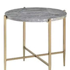HomeRoots Table d'appoint ronde 24" en bois manufacturé champagne et gris clair et métal