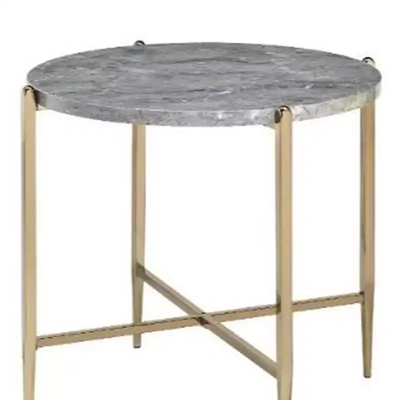 HomeRoots Table d'appoint ronde 24" en bois manufacturé champagne et gris clair et métal