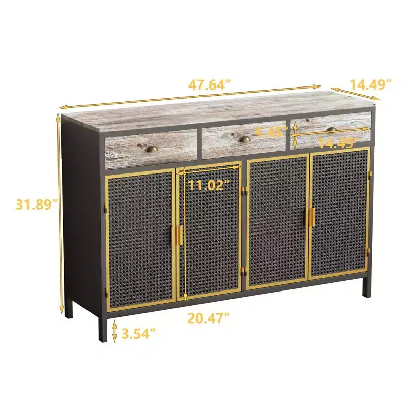 Buffet de cuisine Okak avec 6 portes, armoire de rangement multifonctionnelle avec 1 étagère ouverte et 1 tiroir
