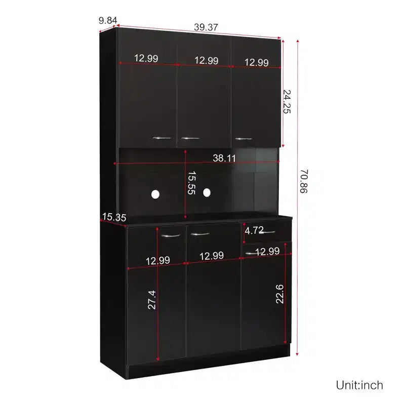 Buffet de cuisine Okak avec 6 portes, armoire de rangement multifonctionnelle avec 1 étagère ouverte et 1 tiroir