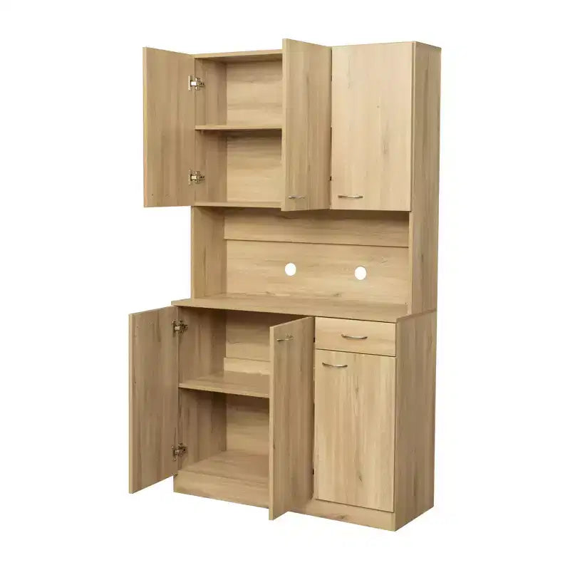 Buffet de cuisine Okak avec 6 portes, armoire de rangement multifonctionnelle avec 1 étagère ouverte et 1 tiroir