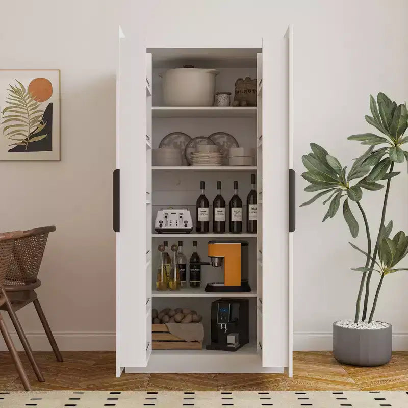 Buffet de cuisine Okak avec 6 portes, armoire de rangement multifonctionnelle avec 1 étagère ouverte et 1 tiroir