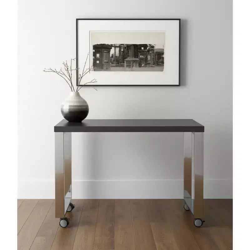 HomeRoots Bureau d'écriture roulant en bois et acier inoxydable gris et argent de 39 po