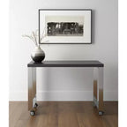 HomeRoots Bureau d'écriture roulant en bois et acier inoxydable gris et argent de 39 po