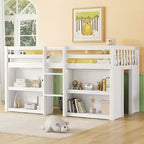 Lit mezzanine Okak taille double avec étagères et lumières LED, lit mezzanine compact taille double avec rangement et aire de jeux, lit superposé bas robuste pour enfants