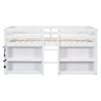 Lit mezzanine Okak taille double avec étagères et lumières LED, lit mezzanine compact taille double avec rangement et aire de jeux, lit superposé bas robuste pour enfants