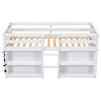 Lit mezzanine Okak taille double avec étagères et lumières LED, lit mezzanine compact taille double avec rangement et aire de jeux, lit superposé bas robuste pour enfants
