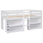 Lit mezzanine Okak taille double avec étagères et lumières LED, lit mezzanine compact taille double avec rangement et aire de jeux, lit superposé bas robuste pour enfants