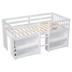 Lit mezzanine Okak taille double avec étagères et lumières LED, lit mezzanine compact taille double avec rangement et aire de jeux, lit superposé bas robuste pour enfants