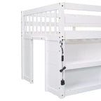 Lit mezzanine Okak taille double avec étagères et lumières LED, lit mezzanine compact taille double avec rangement et aire de jeux, lit superposé bas robuste pour enfants