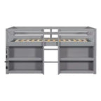 Lit mezzanine Okak taille double avec étagères et lumières LED, lit mezzanine compact taille double avec rangement et aire de jeux, lit superposé bas robuste pour enfants