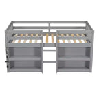 Lit mezzanine Okak taille double avec étagères et lumières LED, lit mezzanine compact taille double avec rangement et aire de jeux, lit superposé bas robuste pour enfants