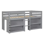 Lit mezzanine Okak taille double avec étagères et lumières LED, lit mezzanine compact taille double avec rangement et aire de jeux, lit superposé bas robuste pour enfants