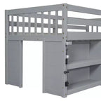 Lit mezzanine Okak taille double avec étagères et lumières LED, lit mezzanine compact taille double avec rangement et aire de jeux, lit superposé bas robuste pour enfants