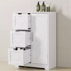 Meuble de Rangement Salle de Bain VECELO, Meuble sur Pied avec 3/4 Tiroirs et 2 Étagères Réglables, Blanc