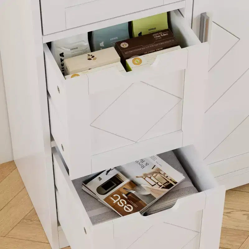 Meuble de Rangement Salle de Bain VECELO, Meuble sur Pied avec 3/4 Tiroirs et 2 Étagères Réglables, Blanc