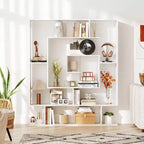 Costway Bibliothèque géométrique à 7 niveaux avec 2 kits anti-basculement Marron rustique/blanc