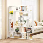 Costway Bibliothèque géométrique à 7 niveaux avec 2 kits anti-basculement Marron rustique/blanc
