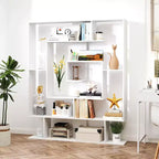 Costway Bibliothèque géométrique à 7 niveaux avec 2 kits anti-basculement Marron rustique/blanc