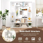 Costway Bibliothèque géométrique à 7 niveaux avec 2 kits anti-basculement Marron rustique/blanc