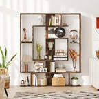 Costway Bibliothèque géométrique à 7 niveaux avec 2 kits anti-basculement Marron rustique/blanc