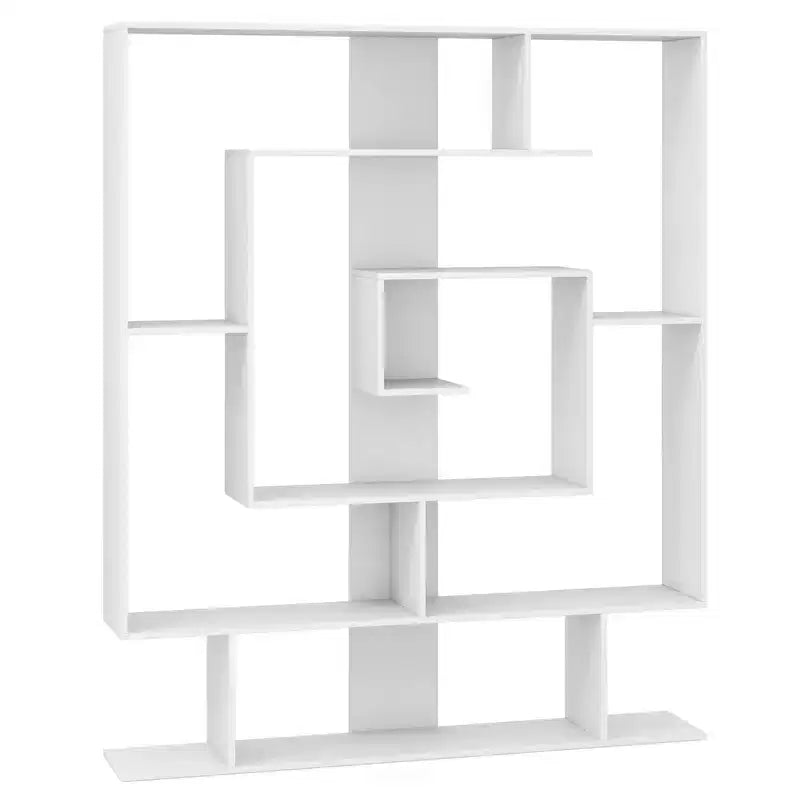 Costway Bibliothèque géométrique à 7 niveaux avec 2 kits anti-basculement Marron rustique/blanc