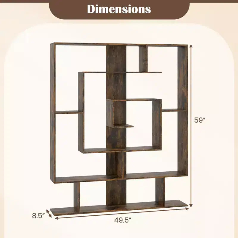 Costway Bibliothèque géométrique à 7 niveaux avec 2 kits anti-basculement Marron rustique/blanc