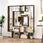 Costway Bibliothèque géométrique à 7 niveaux avec 2 kits anti-basculement Marron rustique/blanc