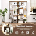 Costway Bibliothèque géométrique à 7 niveaux avec 2 kits anti-basculement Marron rustique/blanc