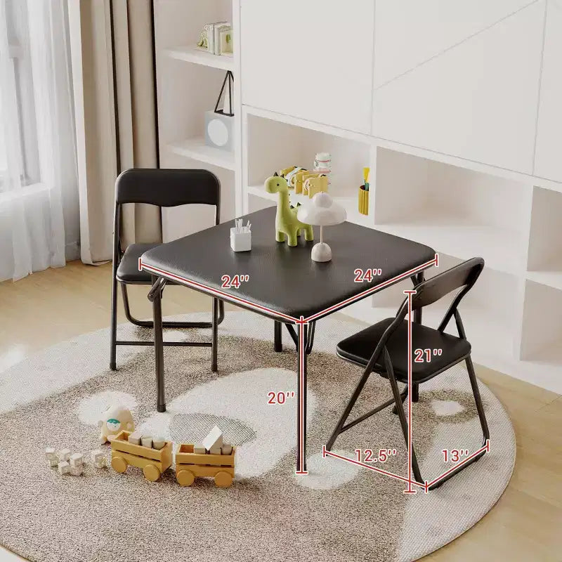 Ensemble table et 2 chaises pliantes pour enfants, avec table et chaises portables avec coussins en PU souple. Aucun assemblage requis