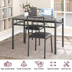 Ensemble table et chaises de salle à manger pour 2, table à manger rectangulaire et chaises, ensemble de table de cuisine en bois avec 2 chaises rembourrées, petit ensemble de table pour appartement