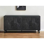 HomeRoots 68 Buffet sculpté floral vieilli noir avec quatre portes