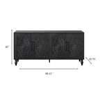 HomeRoots 68 Buffet sculpté floral vieilli noir avec quatre portes