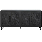 HomeRoots 68 Buffet sculpté floral vieilli noir avec quatre portes