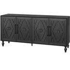 HomeRoots 68 Buffet sculpté floral vieilli noir avec quatre portes
